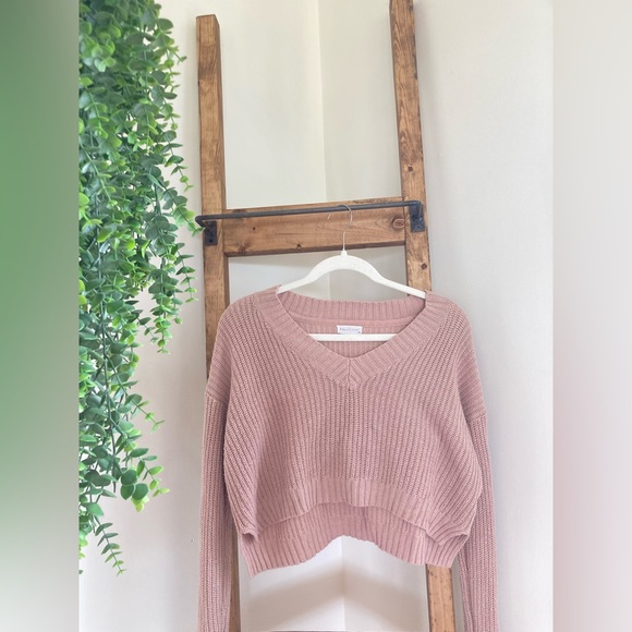 Light Pink Contrast Trim Knitted Drop Shoulder Plus Size Top
